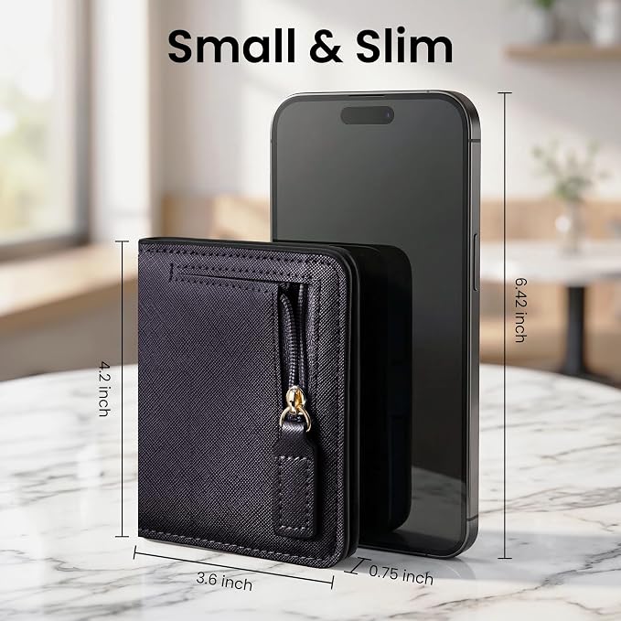 Toughergun Women’s Small Slim Leather Wallet with RFID Protection, Compact Bifold Mini Purse with Clear ID Window - Image 3
