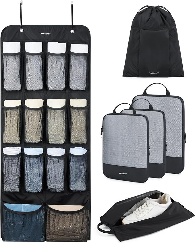 BAGSMART Hanging Compression Packing Cubes 6 Set Cruise Travel Essentials | 3-Fold Space Saving Hanging Shelves, Closet Organizers & Storage, Compressible Suitcase Organizer Bags, Machine Washable Cube by BAGSMART