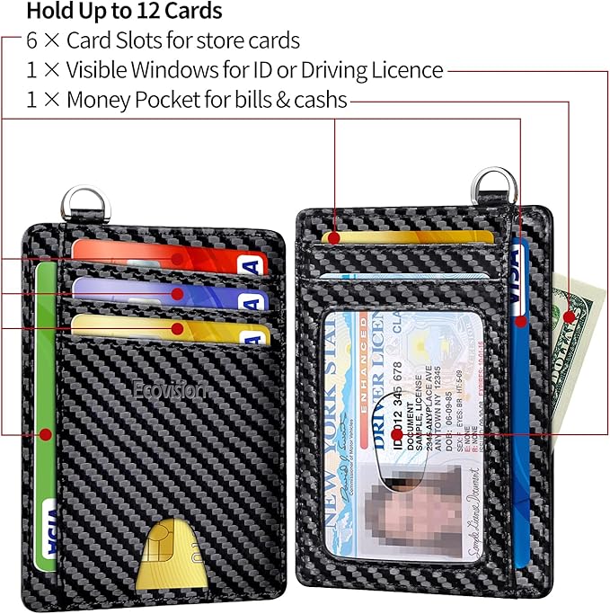 Slim Minimalist Front Pocket Wallet, RFID Blocking Credit Card Holder Wallet with Detachable D-Shackle for Men Women - Image 6