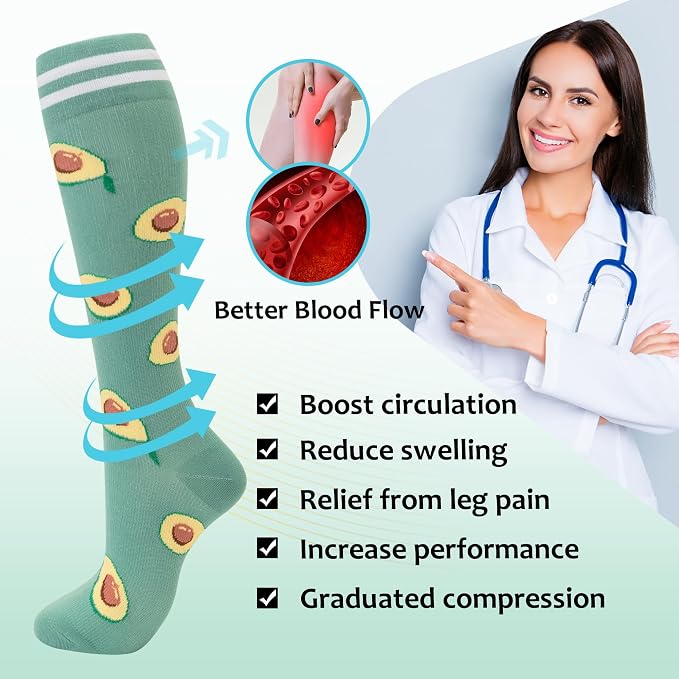 fenglaoda Compression Socks Women Men 4 Pairs, Knee High Support Socks for Running, Sports, Travel, Flight, Nurse - Image 2