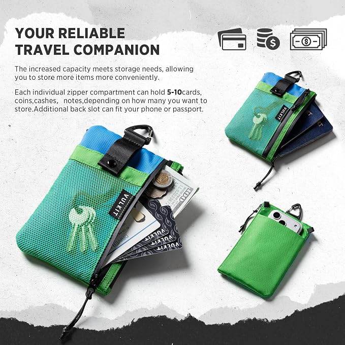 VULKIT RFID Blocking Travel Wallet for Men Women, Water Resistant Passport & Phone Holder with Detachable Lanyard and Key Ring, Lightweight Zipper Travel Wallet - Image 4