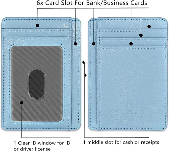 GH GOLD HORSE Slim RFID Blocking Card Holder Minimalist Leather Front Pocket Wallet for Women | Slim - Image 2