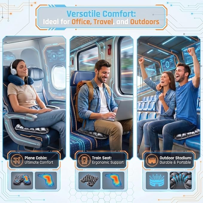 Inflatable Seat Cushion for Long Sitting, 54 High-Low Air Cell Travel Seat Cushion for Airplane, Office Chair, Car & Wheelchair, Adjustable Firmness Pressure Relief Seat Pad, 16.5" x 15.8" - Image 4