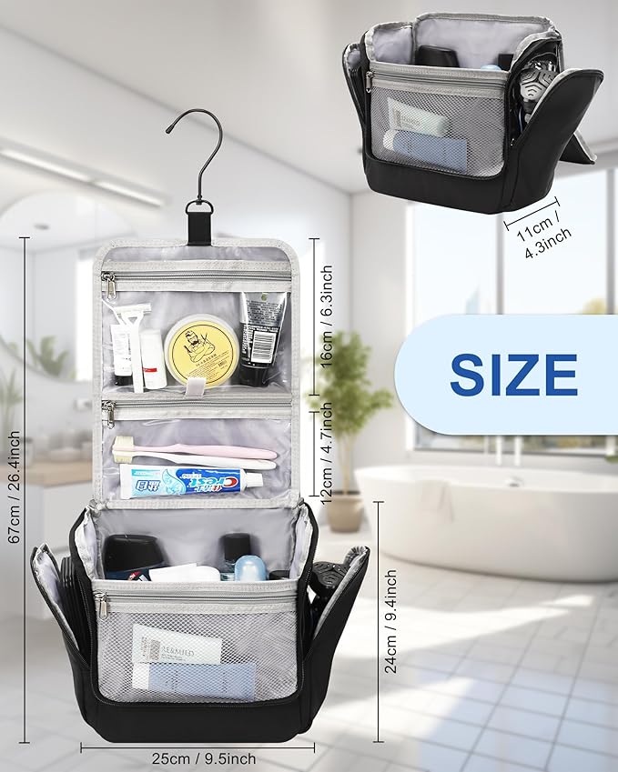 Relavel Hanging Toiletry Bag for Men and Women, Travel Toiletries Bag Water-resistant Large Makeup Cosmetic Organizer Storage, Shaving Dopp Kit Shower Bathroom Hygiene Bags, Carry-on Travel Essentials - Image 6