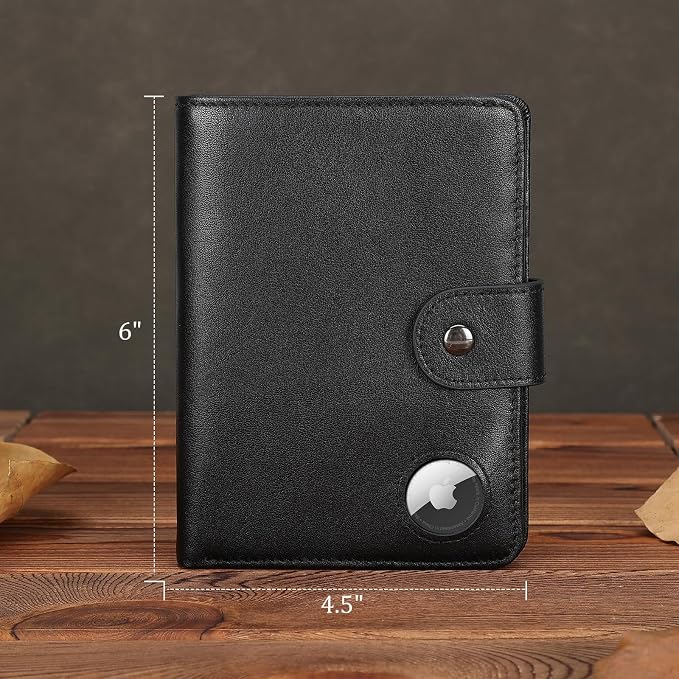 Polare Luxury RFID Blocking Leather Passport Holder Travel Wallet For Men and Women (Black with AirTag Slot(Snap Version)) - Image 6