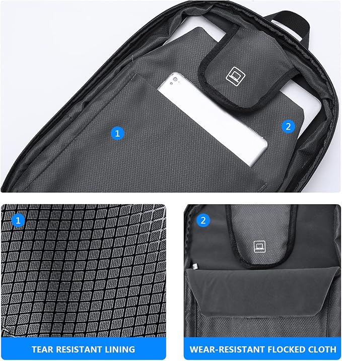 FENRUIEN Anti Theft Laptop Backpack for Men, Expandable Water Resistant Hardshell Backpack with USB Port, Black Business Travel Computer Bag 15.6 Inch - Image 7