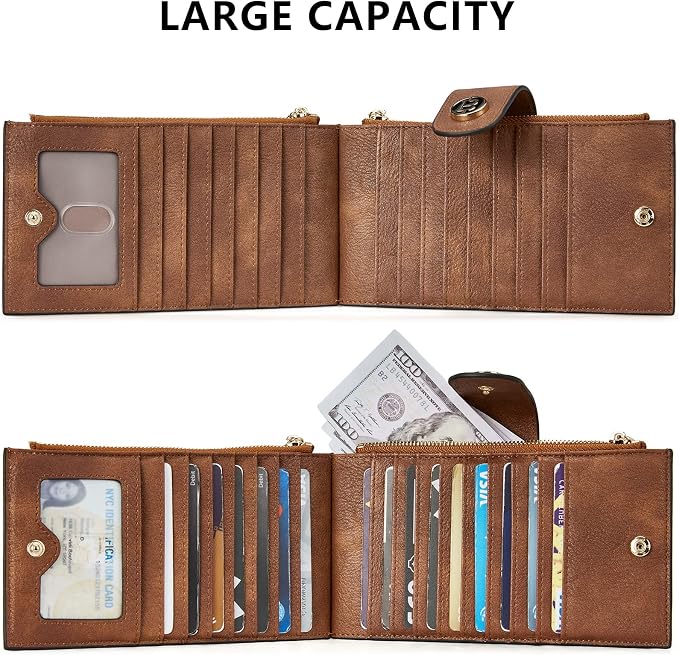 BOSTANTEN Leather Womens Wallet Large RFID Blocking Slim Card Holder | 16 Card Slots, 2 Zipper Pockets, Bifold, Long, Fits Most Purses, Organized Everyday Carry, Ladies Gifts, Retro Brown - Image 5