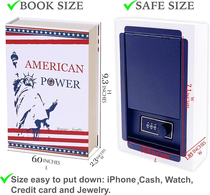American Power Diversion Safe with Real Pages, Key Lock Metal Book Safe | Hidden safe box and hollow storage compartment for cash money. Decorative book box stash case for passport savings. - Image 8