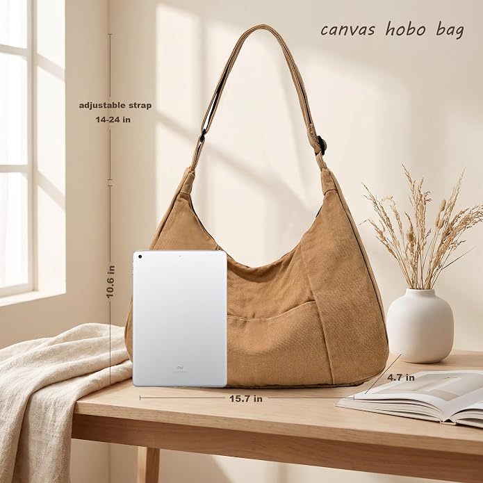 Canvas Hobo Crossbody Tote Bag for Women and Men Messenger Bags | Canvas Tote Bag With Zipper,Canvas Crossbody Bag,Canvas Hobo Bag,Shoulder Bag for Women,Travel Work College Purse Handbag - Image 4