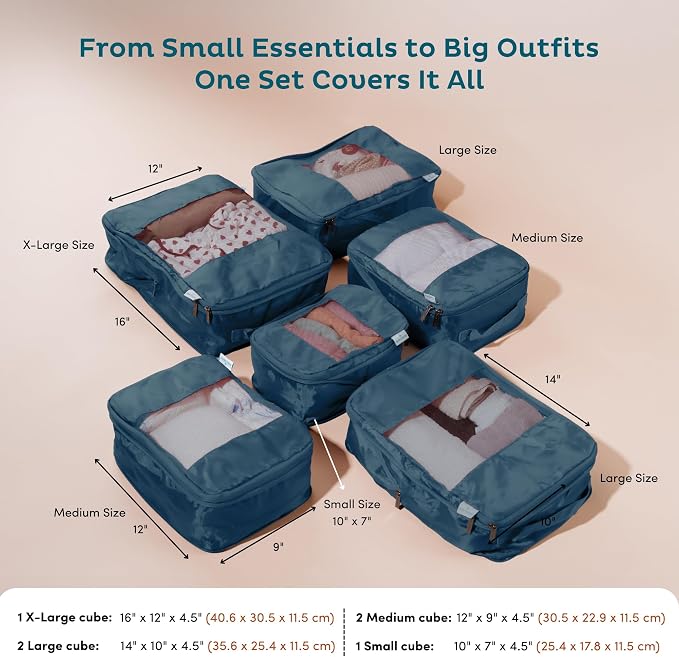 6-Pack Large Compression Packing Cubes for Travel - Lightweight Compression Packing Cube Set, Water-Resistant Luggage Organizer Bags & Suitcase Organizers, Travel Cubes for Carry-On, Checked Luggage - Image 4