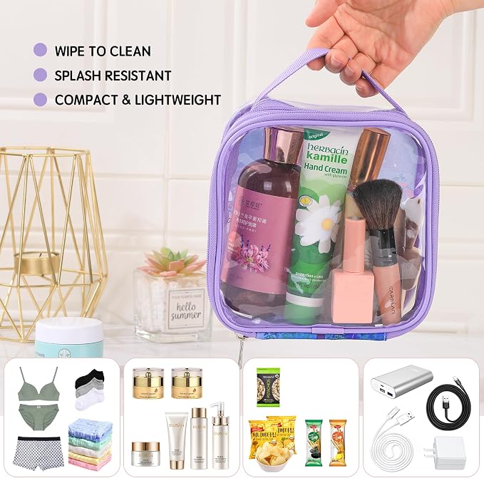 BORMELUN TSA clear toiletry bag airport approved see through pvc plastic pouch transparent makeup carry on with handle(purple) - Image 4