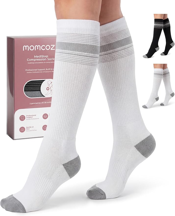 Momcozy Medical Grade Compression Socks, 20-30 mmhg & FDA Registered | FDA Listed Class I Medical Device • 20–30 mmHg Graduated Compression • Made with LYCRA Fiber• 2Pairs by Momcozy