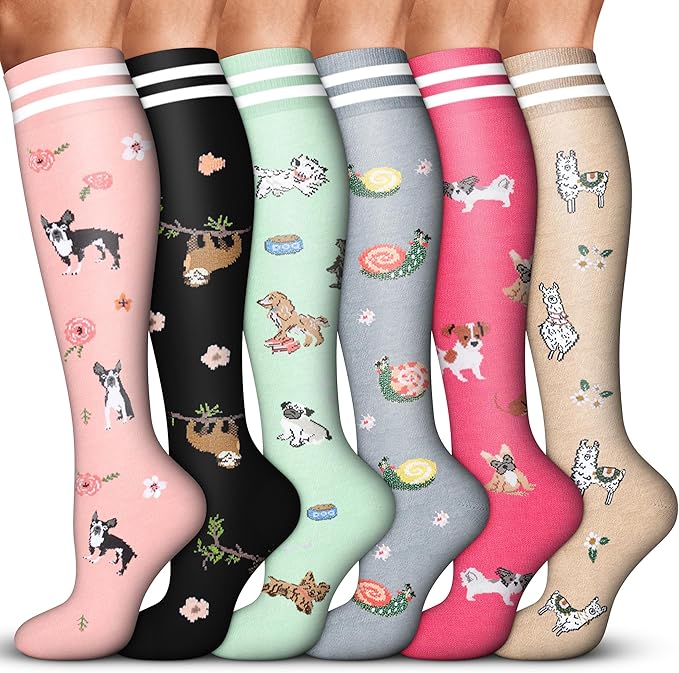Acture 6 Pack Compression Socks for Women and Men - Knee High for Medical, Running, Nurses, Travel by Acture