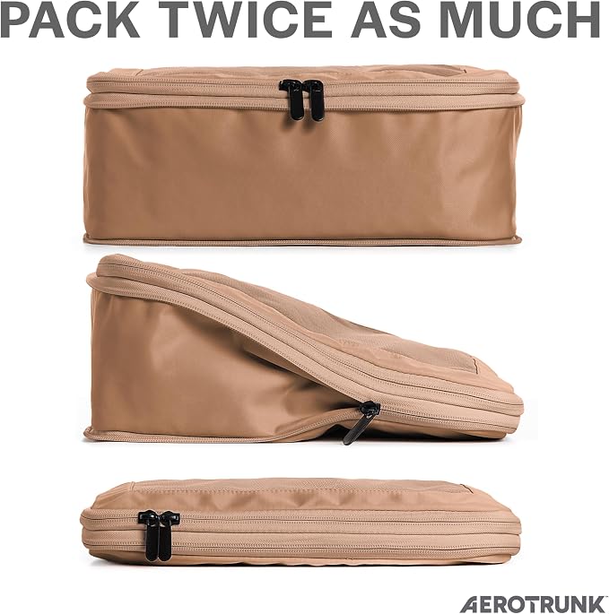 Compression Packing Cubes for Travel, 2-Pack, Mocha | Solves overpacking, 2-Piece set fits most carry-ons, 50% Space savings, Compression luggage organizer bags - Image 2