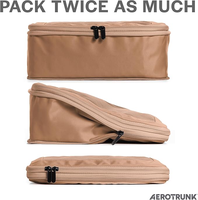 Compression Packing Cubes for Travel, 4-Pack, Mocha | Solves overpacking, 4-Piece set fits most carry-ons, 50% Space savings, Compression luggage organizer bags - Image 2