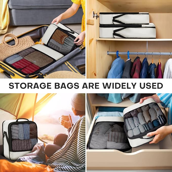 4 PCS Set Compression Packing Cubes for Travel, Lightweight Packaging Organizer Bags for Carry On Space Saving, Travel Essentials Cubes for Suitcase Backpack, Beige - Image 8