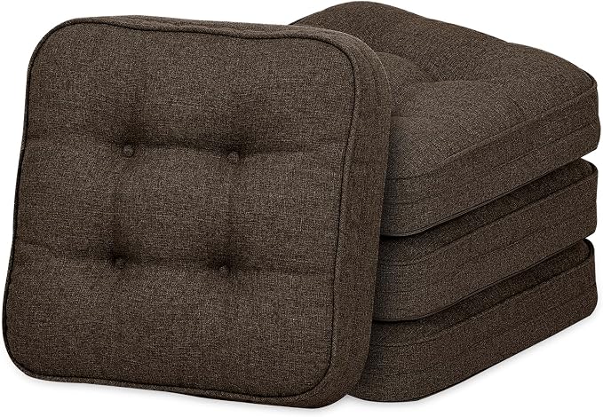 GOFORIT Chair Cushions Set of 4,Tufted Shredded Memory Foam Chair Pads, Non-Slip Seat Cushions with Removable Cover, 4 Pack,Brown by Unknown