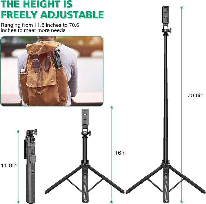 70.6" Phone Stand & Selfie Stick Tripod, Extendable Cell Stand with Remote and Phone Holder for Vlogging/Streaming, Compatible with iPhone Android GoPro - Image 6