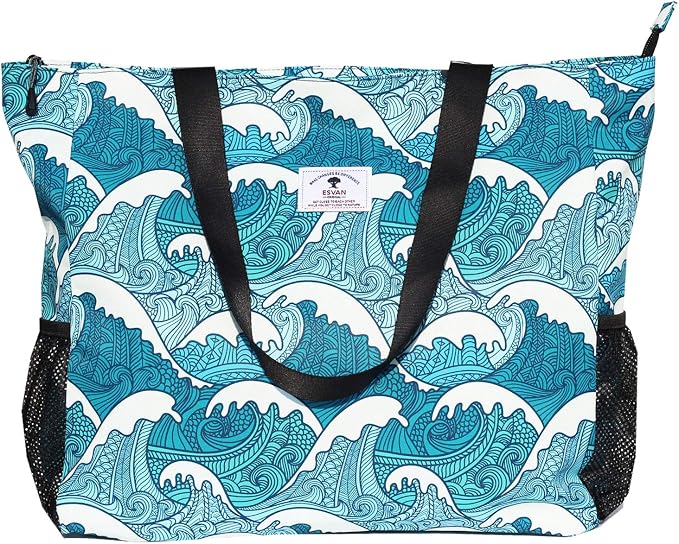 ESVAN LARGE BEACH BAG Water Resistant Lightweight 20 inch Women Oversize Tote Bag for Gym Beach Travel Pool Yoga Nurse - Image 4