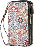 RFID Blocking Cellphone Wallet for Women with Removable Strap, Double Zipper Wristlet Bag Large Capacity, Ladies Travel Clutch Purse, Artistic Flower by HAWEE