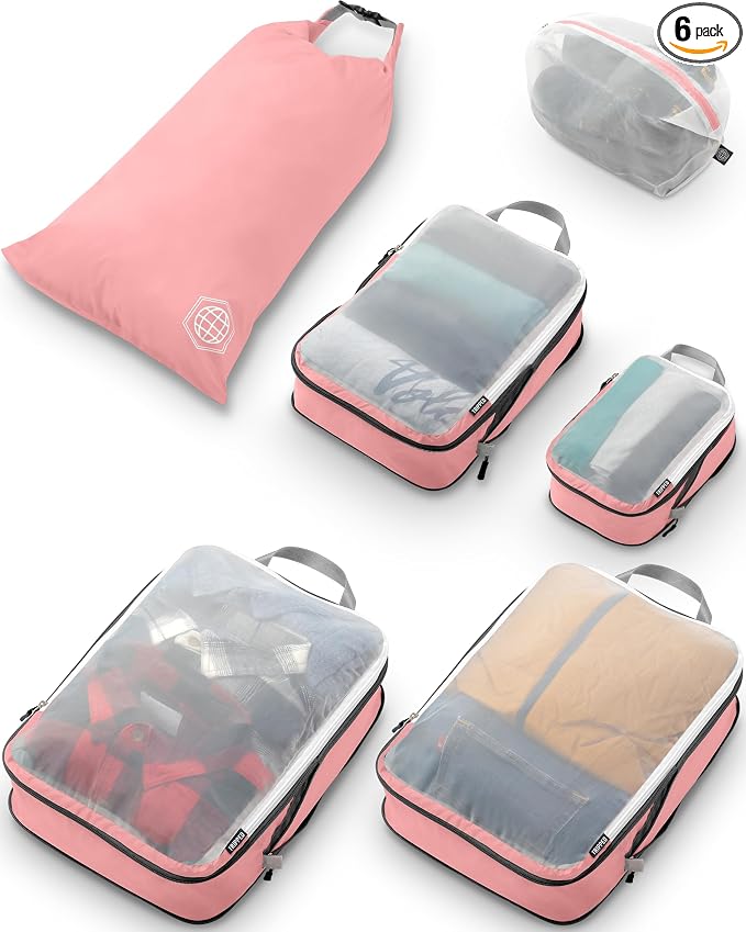 TRIPPED Travel Gear Large Compression Packing Cubes with Mesh 6-Piece Set | See-Through Mesh Organizers Maximize Space While Keeping Clothes and Travel Gear Organized and Easy to Find by TRIPPEDTravelGear