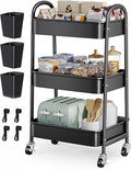 Heavy Duty 3 Tier Rolling Cart Metal with Wheels,Three Tiered Rolling Carts | Black Utility Storage Roller Shelf Organizer on Wheels for Baby, Art, Craft, Snack, Cleaning Caddy, Dorm, Bathroom, Bedside by Unknown