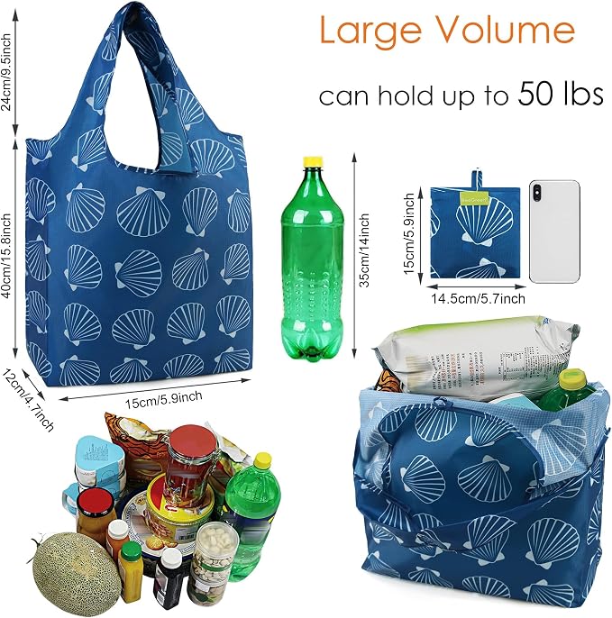 BeeGreen Geometry Reusable Shopping Bags Cute Grocery Bag 6 Pack, Christmas Gift Bags Heavy-Duty Foldable Shopping Totes for Supermarket, Work & Travel, Large Washable Polyester Tote Bag with Handles - Image 3
