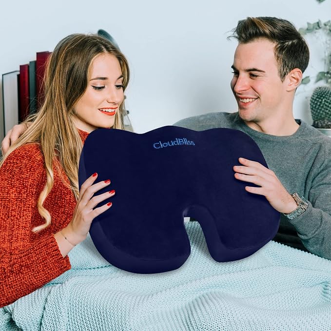 CloudBliss Gel Memory Foam Seat Cushion for Long Sitting, X-Large, Blue | Gel Chair Pad for Tailbone, Coccyx, Sciatica , Soft Suede Cover, Non-Slip , Washable Mesh, for office, home, car - Image 6