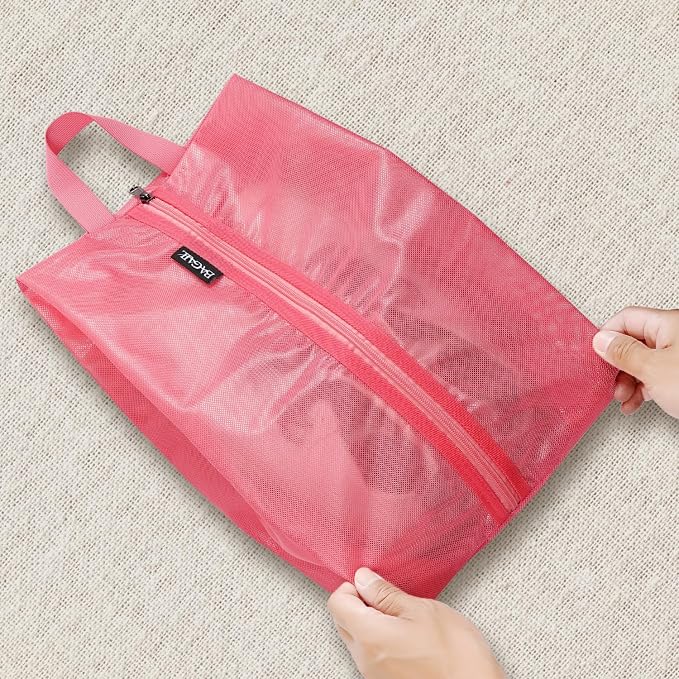 Bagail Shoe Bags for Travel,2 Set Shoe Bag for Storage in Closet,Transparent Shoe Packing Organizers with YKK Zipper (L 17"x10"x5", Coral 2pcs) | 17x10x5in,Fits Women’s US 5-12,Fits Men’s US 6-16,Visible Mesh,YKK Zipper,TPU Water Resistant Lining,Porta... - Image 6