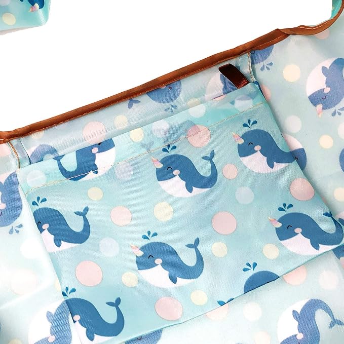 allydrew Large Foldable Tote Nylon Reusable Grocery Bags, Blue Whales - Image 4