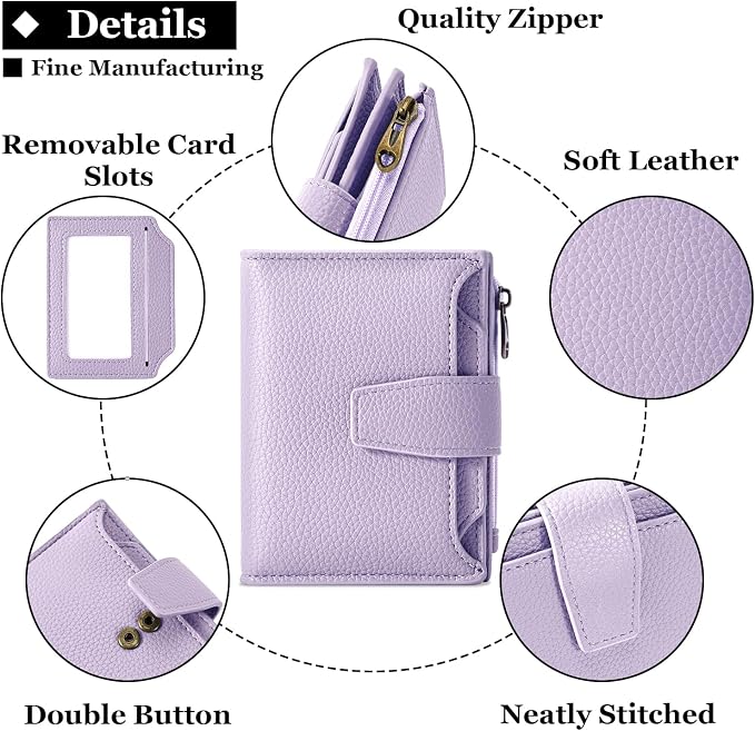 Small Wallet Women RFID Blocking Soft Leather Bifold Compact Card Holder Wallet for Women with Zipper Coin Pocket 4 ID Window - Image 5