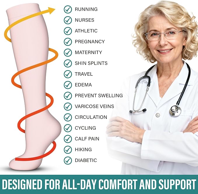 Acture 6 Pack Compression Socks for Women and Men - Knee High for Medical, Running, Nurses, Travel - Image 7