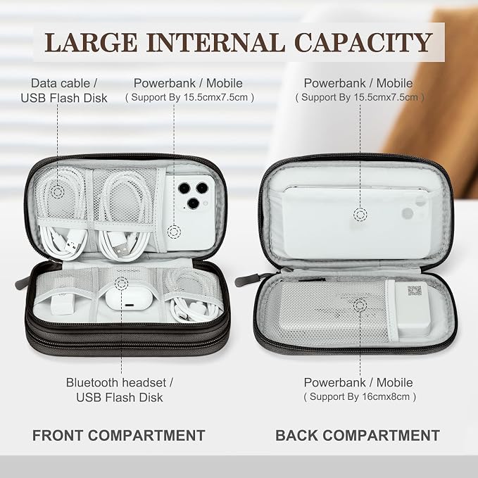FYY Electronic Organizer, Travel Tech Pouch Bag, Cable Organizer Coffee | Wrist Strap, Waterproof, Double Layers Portable Electronics Travel Carrying Case for Cord, Charger, Daily Business Trips Use - Image 3