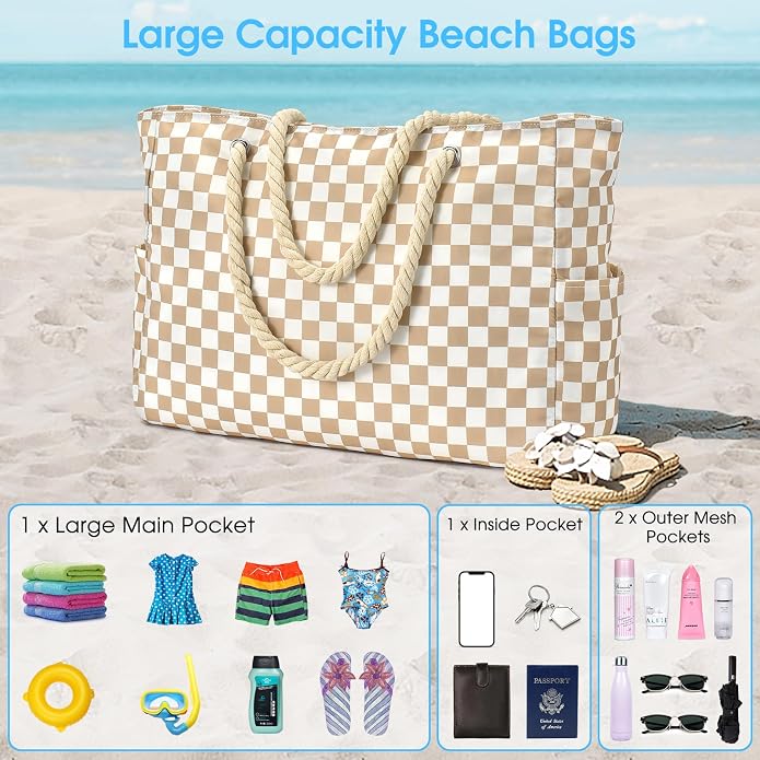 Becokan Beach Bags for Women Large Waterproof Beach Tote Bag Zipper Beach Bags Waterproof Sandproof Swim Pool Bag Large Tote - Image 7