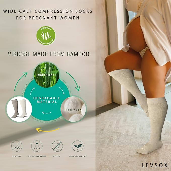 LEVSOX Wide Calf Compression Socks for Women&Men Plus Size 15-20mmHg Knee High Large Support Stockings for Circulation - Image 2