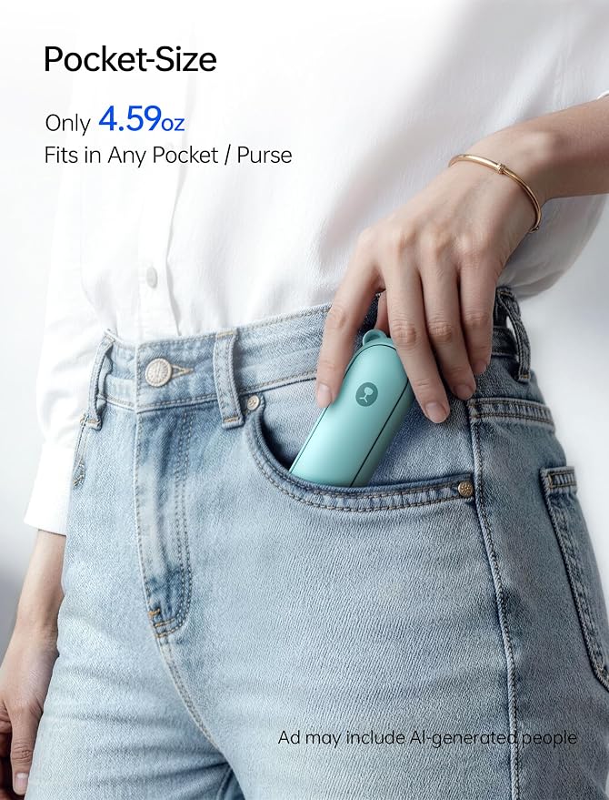JISULIFE Portable Handheld Fan, 3 In 1-Fan, Power Bank, Flashlight, Cyan | Mini Cooling Essential for Outdoor, Small, On-the-Go Pocket Hand Design, 24 Hours, Auto Shut-Off Safety Soft Blade - Image 5