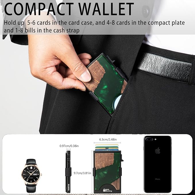 Slim Card Holder Wallet for Men, Minimalist RFID Blocking Pop Up Wallet, Smart Metal Business Card Case Holds 12 Cards, Money Clip, Front Pocket Wallet, Gifts for Men - Image 6