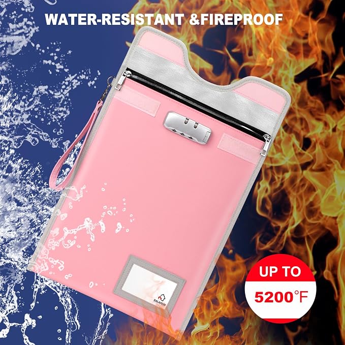 Fireproof Money Bag with Lock (5200℉), 15”x 11”Important Document Organizer Bag, Travel Money Pouch for Valuables,Money,Jewelry,Legal Documents,File and Tablet(Pink) - Image 3