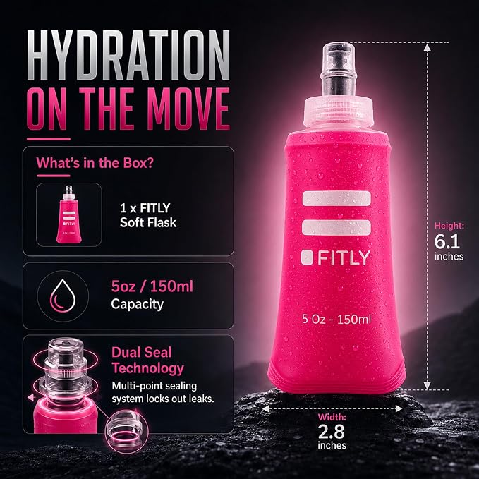 FITLY Soft Flask - Shrink As You Drink Soft Water Bottle for Hydration Pack - Folding Water Bottle Ideal for Running, Hiking, Cycling, Climbing & Rigorous Activity - Image 2