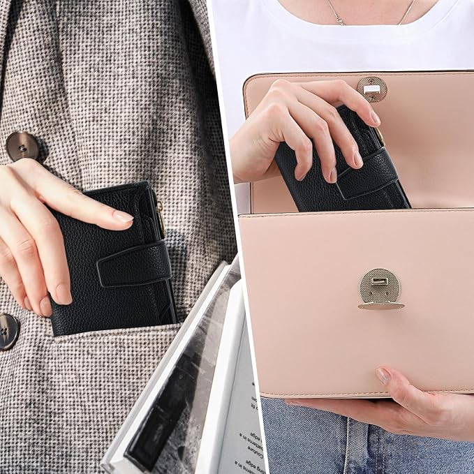 Small Wallet Women RFID Blocking Soft Leather Bifold Compact Card Holder Wallet for Women with Zipper Coin Pocket 4 ID Window - Image 8