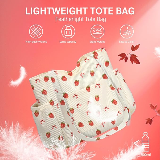 Corduroy Tote Bag for Women,Large Capacity Cute Tote Bags With 6 Pockets,Crossbody Shoulder Handbag for Work Travel Gym - Image 8
