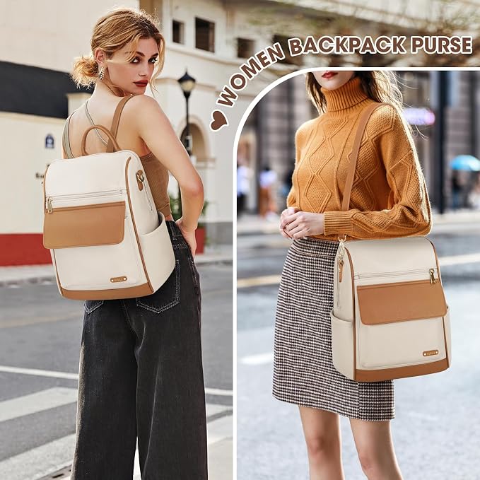 NUBILY Backpack Purse for Women Leather Anti-Theft Mini Backpack Fashion Designer Handbag Convertible Travel Bag Ladies Shoulder Bags, Beige - Image 6