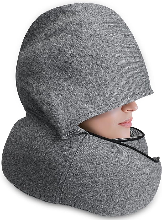 Travel Pillow with Hood (Dark Gray) - for Airplane Travel and Car Ride Nap, Foldable Hood, Slow-Rebound Memory Foam, 360 Ergonomic Design, Compact and Portable in Travel Bag - Image 3