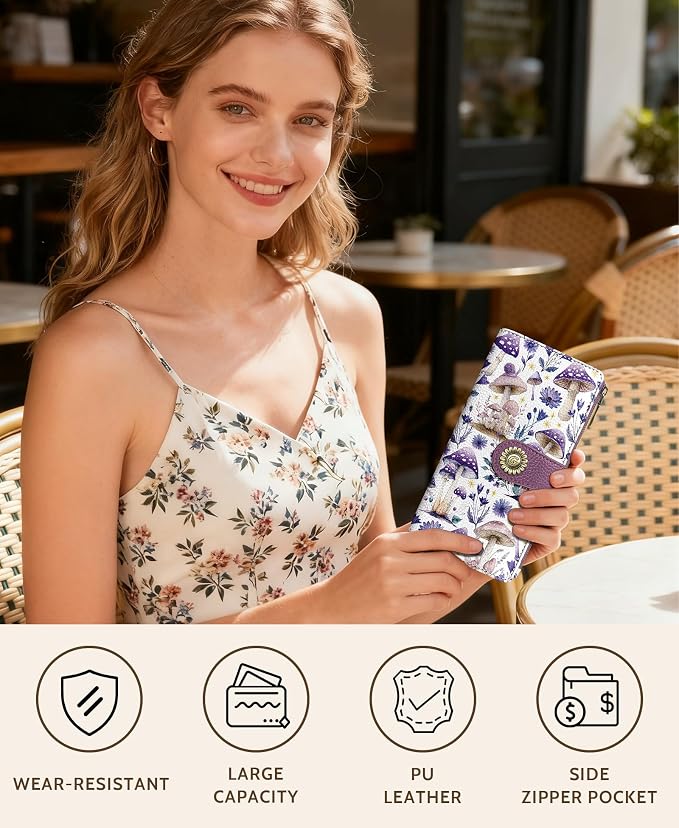 GIANCOMICS Mushroom Womens Wallet RFID Blocking, Credit Card Holder Bifold | Billfold, Cute Cash Purse, Travel Zipper Coin Pocket, Compact Clutch, PU Leather, ID Window, 11 Card Slots, Ladies Gift Woman - Image 2