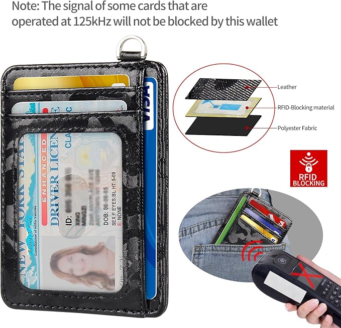 Slim Minimalist Front Pocket Wallet, RFID Blocking Credit Card Holder Wallet with Detachable D-Shackle for Men Women - Image 3