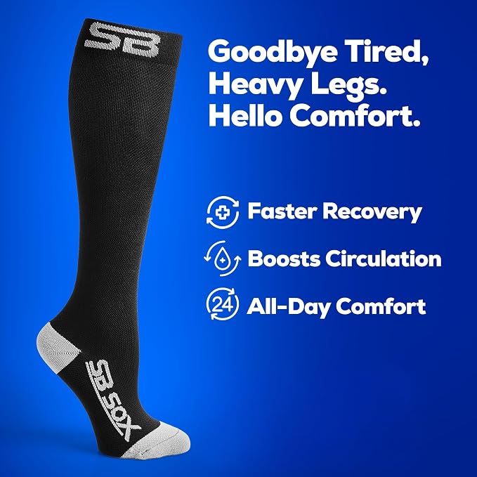 SB SOX Compression Socks for Men & Women (15-20mmHg) | Best Compression Socks for Flying, Medical, Sports, Wide Calf Fit, Pregnancy, and Daily Wear - Image 3