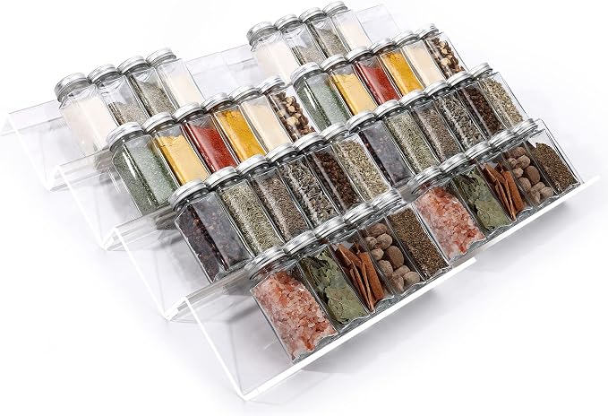 MIUKAA Clear Acrylic Spice Drawer Organizer, 4 Tier- 2 Set Expandable From 13" to 26" Drawer Seasoning Organizer, Kitchen Spice Rack Tray for Drawer/Countertop (Jars not included) (Pack of 2) - Image 8