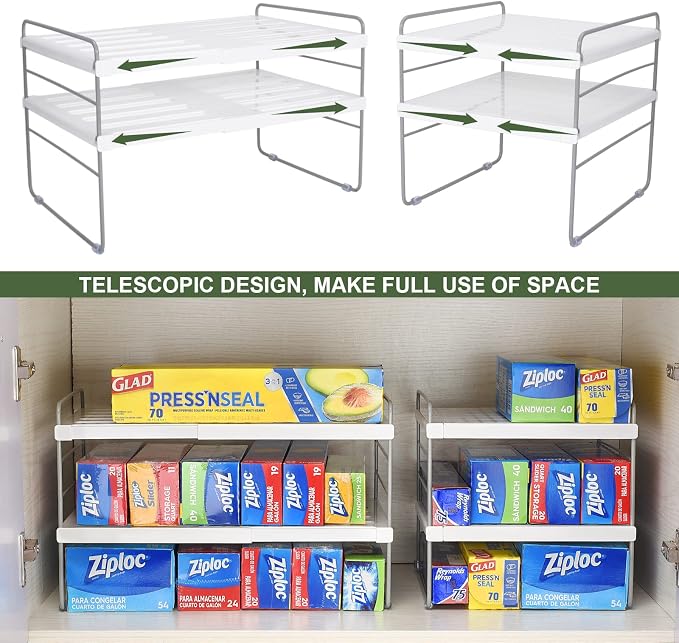 2 Pack Expandable Kitchen Wrap Organizer Rack, Height & Width Adjustable Aluminum Foil and Plastic Wrap Organizer for Pantry, Cabinet Food Wrap Organization and Storage - (3 Tier 9.8 to 15.6"L) - Image 2