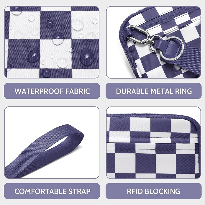 FODOKO Wristlet wallets for Women RFID crossbody bags with 4 Zippers | Checkered quilted nylon with credit card slots, cell phone organizer, and coin purse for travel and everyday carry - Image 3