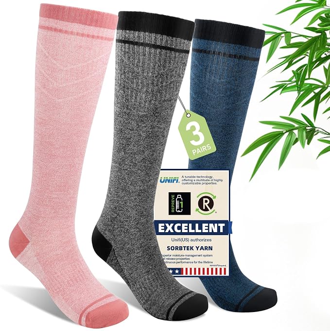 Compression Socks Women & Men, 15-20 mmHg Bamboo Viscose Knee High Soft Support for Flying Travel Daily by Unknown